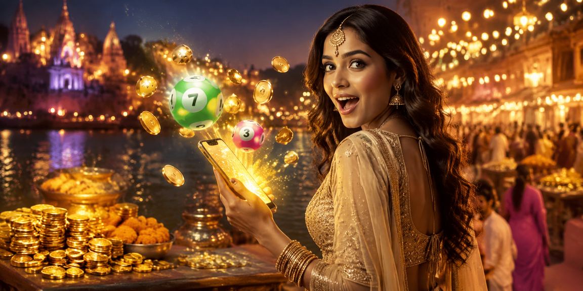 Indian woman holding lottery ticket dressed in traditional lehenga